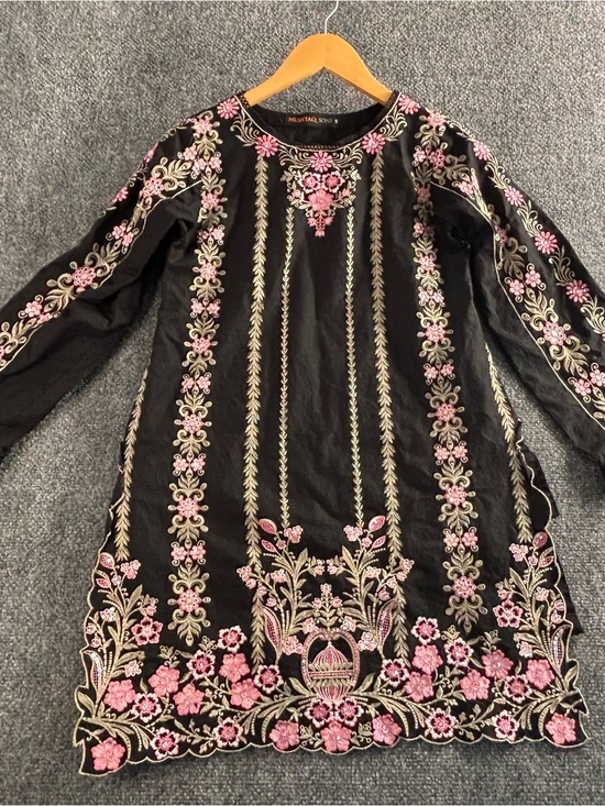 Mushtaq son Tops - Mushtaq Sons Pakistani Kurti Tunic Womens Small Black Embroidered  Sequin